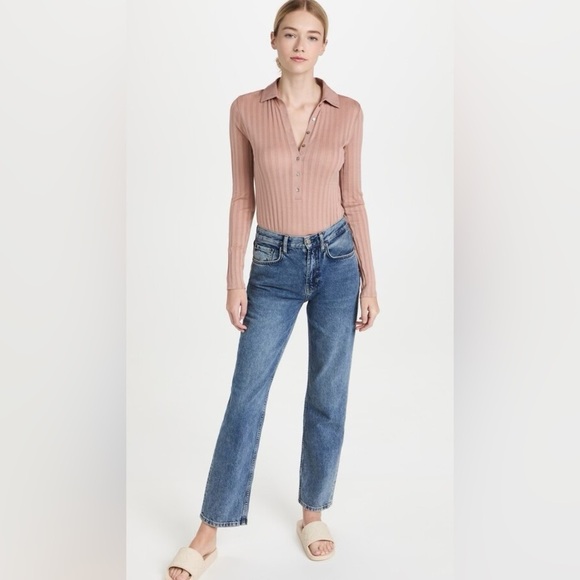 Vince Polo Ribbed Button Up Thong Bodysuit Blush NWT - Picture 8 of 8